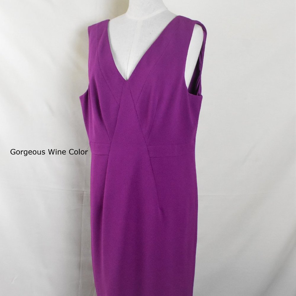 ADRIANNA PAPELL Dress 16 Wine Lined Sleeveless Back Zipper V Cut Neck Line